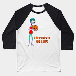 Silly Zombie loves pumpkin brains Baseball T-Shirt